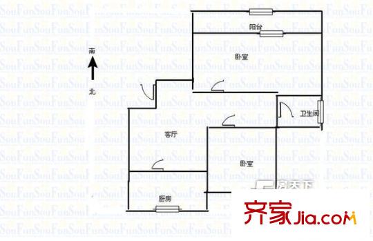 藥山郡 2居室 戶型圖