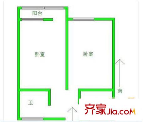 青年西路單位宿舍 2居室 戶型圖