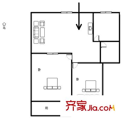 建設(shè)路民政局宿舍 2居室 戶型圖