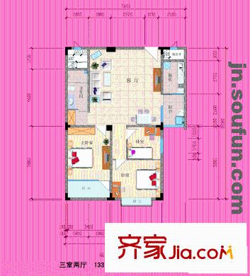 愛特公寓戶型圖海藍印象 3室2廳1衛(wèi)1廚