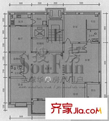 燕東秀府戶型圖B7 6室2廳2衛(wèi)
