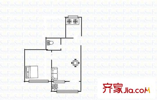 青年西路單位宿舍 1居室 戶型圖