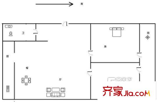 環(huán)山路大眾日報社宿舍 2居室 戶型圖