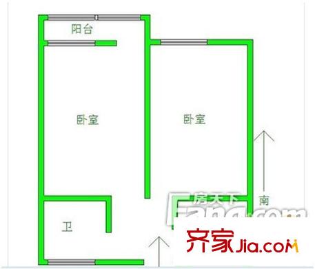 青年西路單位宿舍 2居室 戶型圖