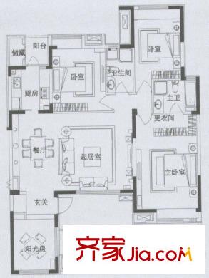 海那城戶型圖優(yōu)雅四居 4室2廳2衛(wèi)1廚