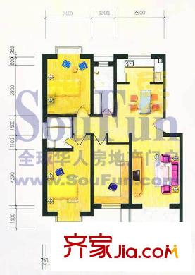 東園山莊戶型圖3室2廳2衛(wèi)1廚