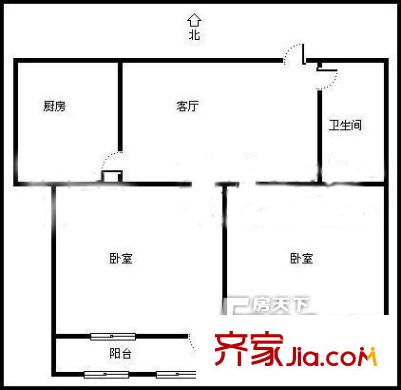 英雄山路鎮(zhèn)政府宿舍 2居室 戶型圖