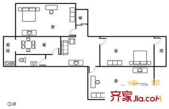 東關(guān)大街宿舍 3室 戶型圖