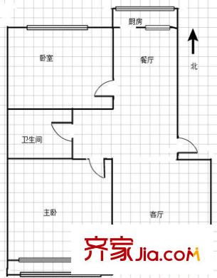 經(jīng)一緯七單位宿舍 2室 戶型圖