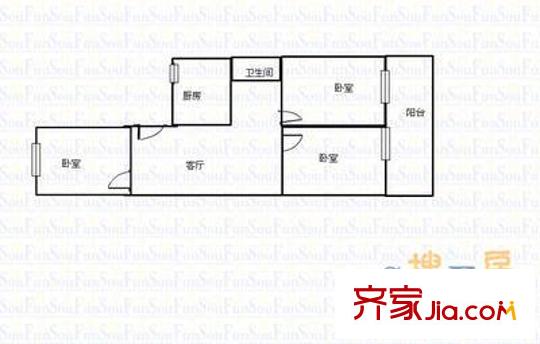 經(jīng)三小緯六路宿舍 3室 戶型圖