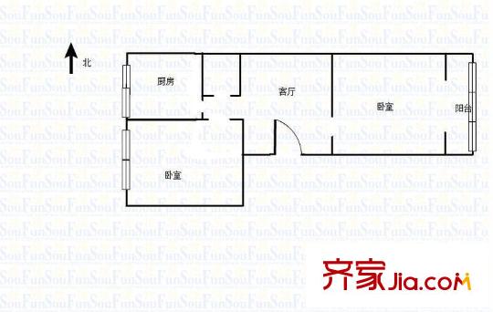 經(jīng)三小緯六路宿舍 2室 戶型圖