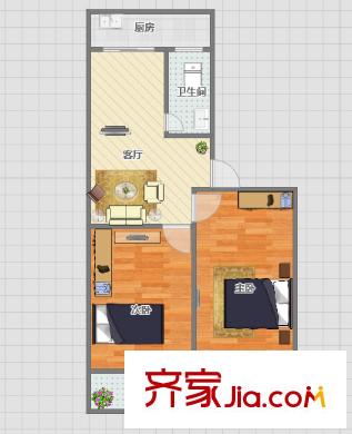 生產(chǎn)路熱電廠宿舍 2室 戶型圖