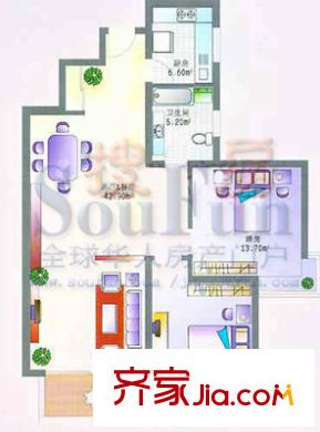 經(jīng)二緯九單位宿舍 3室 戶型圖
