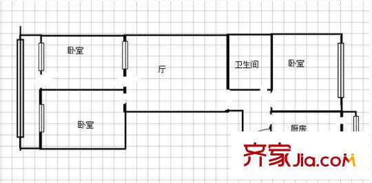 經(jīng)二緯九單位宿舍 3室 戶型圖