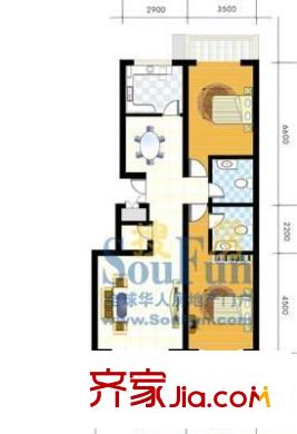 紫荊苑小區(qū) 2室 戶型圖