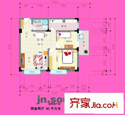 愛特公寓戶型圖紅橙時代 2室2廳1衛(wèi)1廚