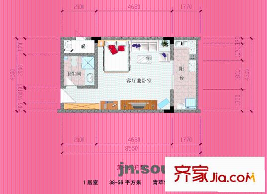 愛特公寓戶型圖青蘋世界 1室1衛(wèi)