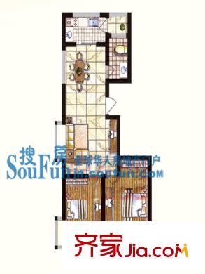 山久水園戶型圖1#C1戶型邊戶 2室2廳1衛(wèi)