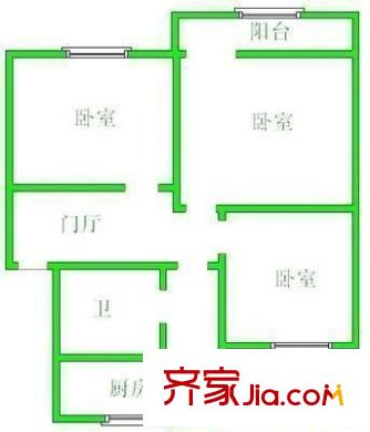 地勘局宿舍（山師東路） 3居室 戶型圖