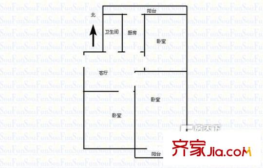 丁字山路單位宿舍 3居室 戶型圖