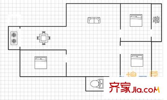 經(jīng)三緯七宿舍 3室 戶型圖