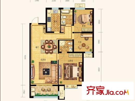和潤幸福城一期7#樓標(biāo)準(zhǔn)層C2戶型 3室2廳2衛(wèi)1廚