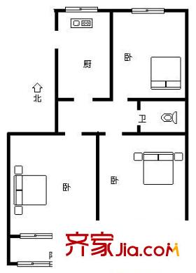 槐蔭街單位宿舍 3居室 戶型圖