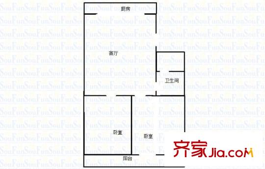 槐蔭街單位宿舍 2室 戶型圖
