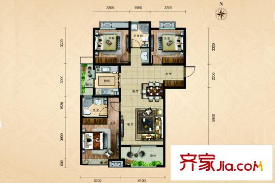 濟南高新萬達廣場二期6#7#樓C1戶型 3室2廳2衛(wèi)1廚