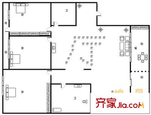 經(jīng)三緯七宿舍 3室 戶型圖