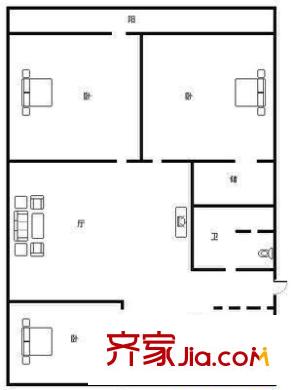 經(jīng)三緯七宿舍 3室 戶型圖