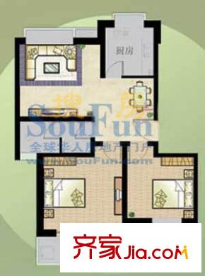 天成國際花園戶型圖F戶型（售完） 2室2廳1衛(wèi)