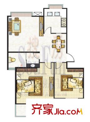 天成國際花園戶型圖B戶型（售完） 2室2廳1衛(wèi)