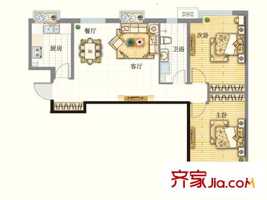 明湖?白鷺郡東區(qū)3#雅致兩室戶型 2室2廳1衛(wèi)1廚