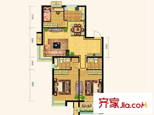 和潤幸福城一期8#樓標(biāo)準(zhǔn)層A1戶型 3室2廳2衛(wèi)1廚