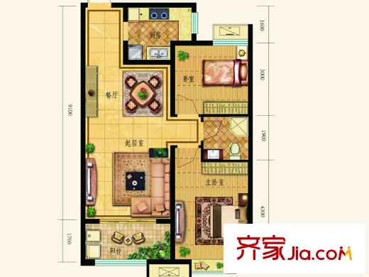 和潤幸福城一期7#、8#樓標(biāo)準(zhǔn)層B1戶型 2室2廳1衛(wèi)1廚