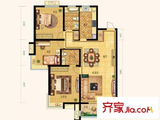 和潤幸福城一期7#樓標(biāo)準(zhǔn)層A3戶型 3室2廳2衛(wèi)1廚