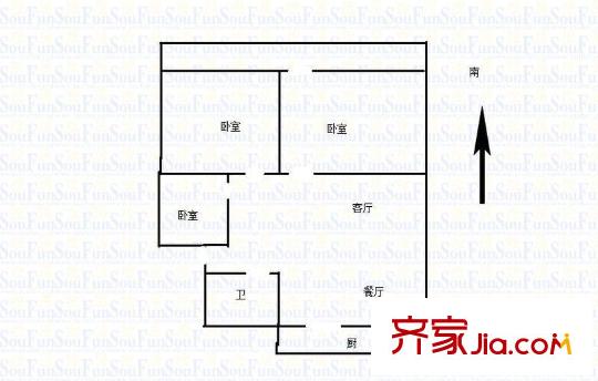 洪家樓過街樓 3室 戶型圖