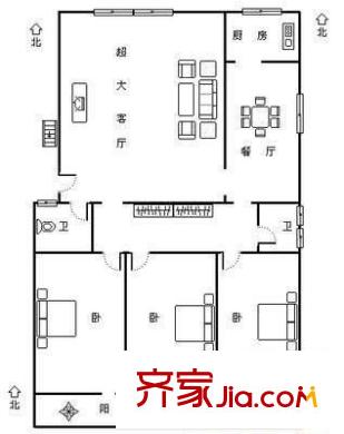 經(jīng)十一路單位宿舍 3室 戶型圖