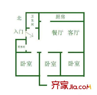 段店單位宿舍 3居室 戶型圖