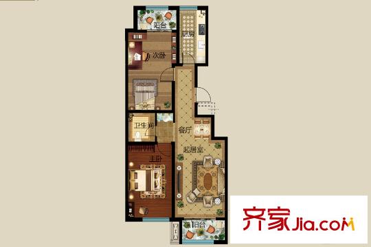 祥泰?和院3#樓L戶型 2室2廳2衛(wèi)1廚