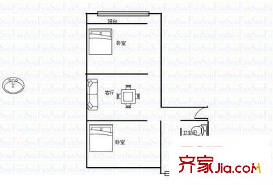 經(jīng)五緯六單位宿舍 2室 戶型圖