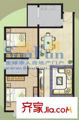 天成國際花園戶型圖E戶型 2室2廳1衛(wèi)
