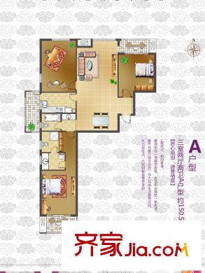 東方新天地花園戶型圖1#2#樓A戶型 3室2廳2衛(wèi)1廚