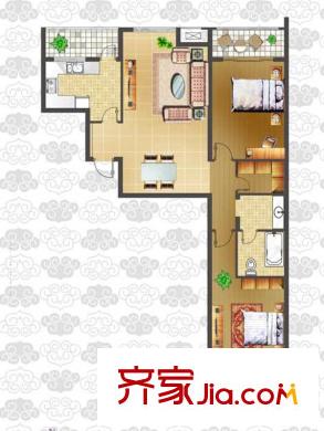 東方新天地花園戶型圖1，2號(hào)樓C戶型 2室2廳1衛(wèi)1廚