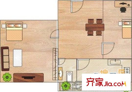 段店單位宿舍 1室 戶型圖