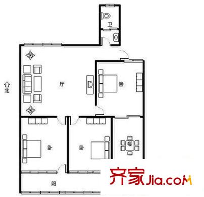 華信路單位宿舍 3居室 戶型圖