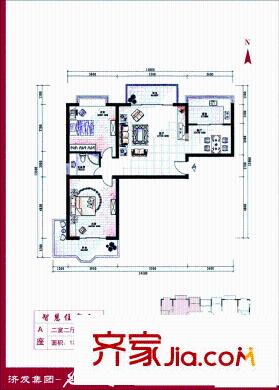 名士閣戶型圖2室2廳1衛(wèi)1廚