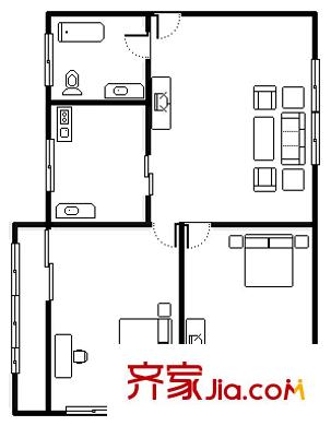 燕山東路單位宿舍戶型圖 2室 戶型圖 2室2廳1衛(wèi)1廚