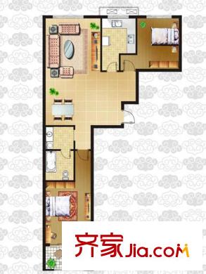 東方新天地花園戶型圖2號(hào)樓D戶型 2室2廳1衛(wèi)1廚